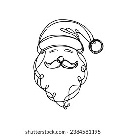 Continuous one line drawing of Santa Claus isolated on white background. Vector illustration