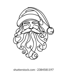 Continuous one line drawing of Santa Claus isolated on white background. Vector illustration