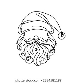Continuous one line drawing of Santa Claus isolated on white background. Vector illustration