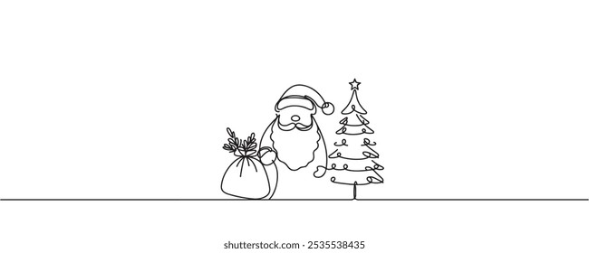 Dibujo continuo de una línea de Santa Claus. Representa la alegría y la magia de las Navidades. Ilustración vectorial dibujada a mano para el saludo de vacaciones