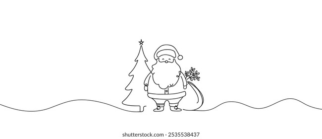 Dibujo continuo de una línea de Santa Claus. Representa la alegría y la magia de las Navidades. Ilustración vectorial dibujada a mano para el saludo de vacaciones