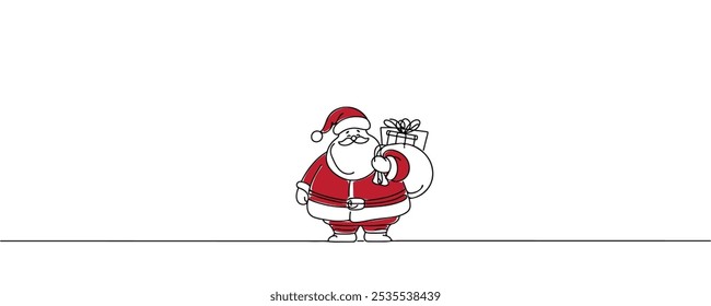 Dibujo continuo de una línea de Santa Claus. Representa la alegría y la magia de las Navidades. Ilustración vectorial dibujada a mano para el saludo de vacaciones