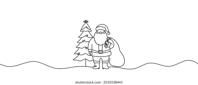 Dibujo continuo de una línea de Santa Claus. Representa la alegría y la magia de las Navidades. Ilustración vectorial dibujada a mano para el saludo de vacaciones