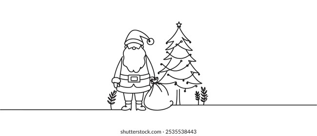 Dibujo continuo de una línea de Santa Claus. Representa la alegría y la magia de las Navidades. Ilustración vectorial dibujada a mano para el saludo de vacaciones