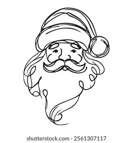 Continuous one line drawing of Santa Claus. Represents the joy and magic of Christmas. Hand drawn vector illustration for holiday greeting.