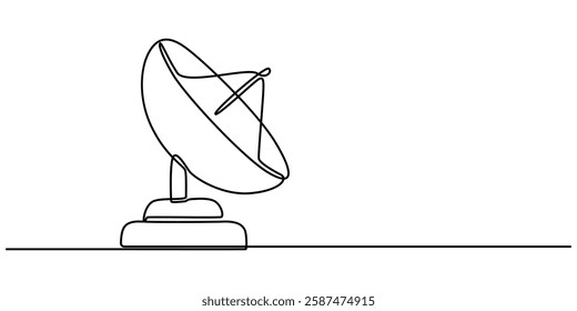 Continuous one line drawing of satellite dishes or radio antennas. Single line draw design vector graphic illustration, Continuous line design of satellite antenna. Technology device symbol design. 