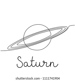 Continuous one line drawing Saturn Planet. Solar system. Vector illustration.