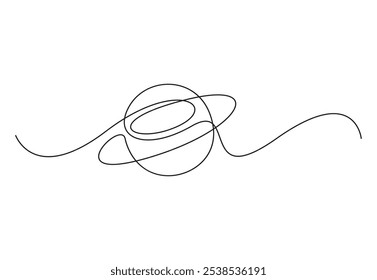 Desenho contínuo de uma linha do planeta Saturno. Planeta de arte de linha única. Ilustração vetorial