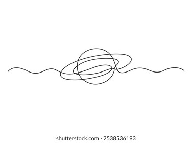 Kontinuierliche einzeilige Zeichnung des Saturn Planet. Single Line Art Planet. Vektorgrafik