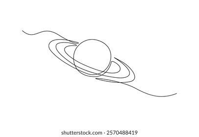 Continuous one line drawing Saturn Planet. Vector illustration, A single line drawing of a planet. Space logo orbinal circle single line drawing. Science style vector graphic illustration.