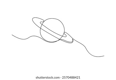 Continuous one line drawing Saturn Planet. Vector illustration, A single line drawing of a planet. Space logo orbinal circle single line drawing. Science style vector graphic illustration.