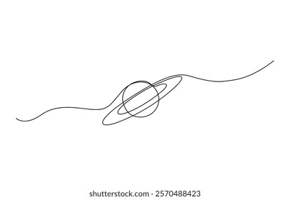 Continuous one line drawing Saturn Planet. Vector illustration, A single line drawing of a planet. Space logo orbinal circle single line drawing. Science style vector graphic illustration.