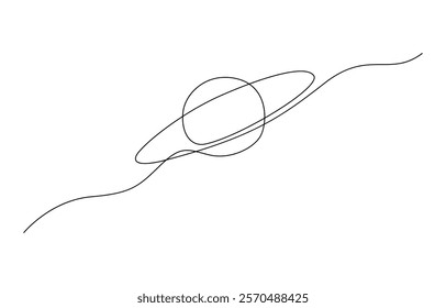 Continuous one line drawing Saturn Planet. Vector illustration, A single line drawing of a planet. Space logo orbinal circle single line drawing. Science style vector graphic illustration.