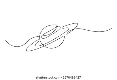 Continuous one line drawing Saturn Planet. Vector illustration, A single line drawing of a planet. Space logo orbinal circle single line drawing. Science style vector graphic illustration.