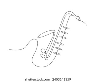 Continuous one line drawing of saxophone. Saxophone jazz music instrument outline vector illustration. Editable stroke.