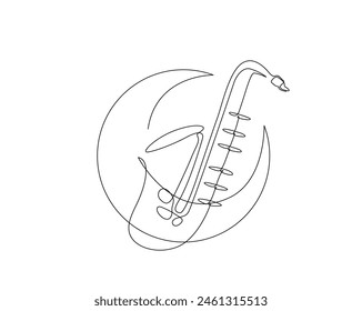 Continuous one line drawing of saxophone illustration. Saxophone outline vector design. Editable stroke.