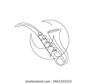 Continuous one line drawing of saxophone illustration. Saxophone outline vector design. Editable stroke.