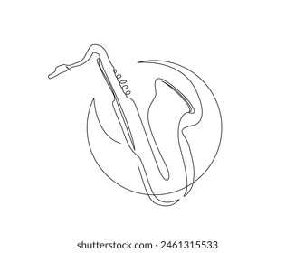 Continuous one line drawing of saxophone illustration. Saxophone outline vector design. Editable stroke.