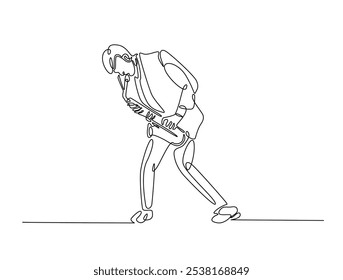 Continuous one line drawing of Saxophonist mucisian. Saxophone player single line art vector illustration. Editable vector. 
