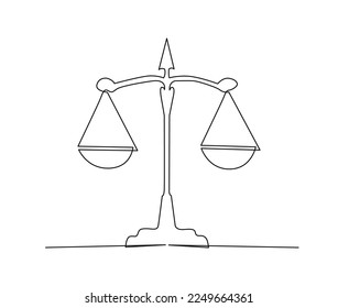 Continuous one line drawing of scales. scales of justice line art vector illustration.