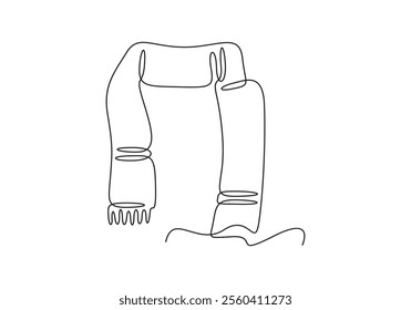 Continuous one line drawing scarf, Autumn scarf continuous line drawing, single line art element, minimalist sketch line. Vector illustration