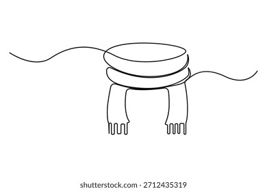 Dibujo continuo de una línea de una bufanda atada en una ilustración de contorno minimalista de nudo simple
