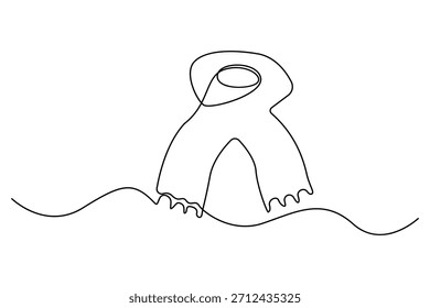 Dibujo continuo de una línea de una bufanda atada en una ilustración de contorno minimalista de nudo simple
