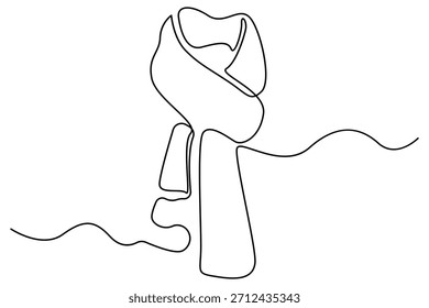 Dibujo continuo de una línea de una bufanda atada en una ilustración de contorno minimalista de nudo simple
