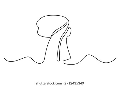 Dibujo continuo de una línea de una bufanda atada en una ilustración de contorno minimalista de nudo simple
