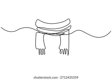 Dibujo continuo de una línea de una bufanda atada en una ilustración de contorno minimalista de nudo simple
