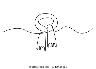 Dibujo continuo de una línea de una bufanda atada en una ilustración de contorno minimalista de nudo simple
