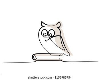 Continuous one line drawing. School wise Owl sitting on book. Vector illustration