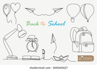 Continuous One Line Drawing School Tools Stock Vector (Royalty Free ...