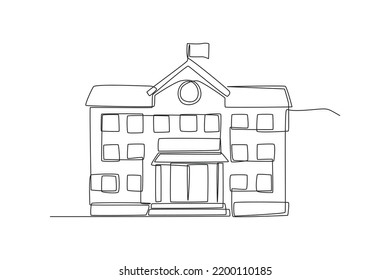 Continuous one line drawing school building. Building and office concept. Single line draw design vector graphic illustration.