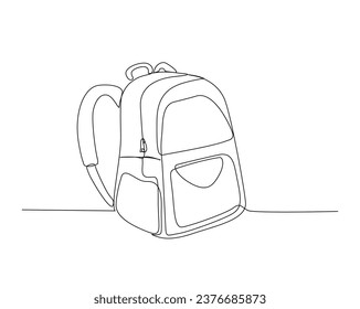Continuous one line drawing of school bag or backpack. School bag outline vector illustration. Back to school and education concept. Editable stroke.