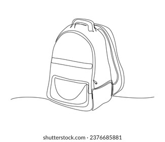 Dibujo continuo de una línea de bolso escolar o mochila. Ilustración vectorial del contorno de la bolsa escolar. De vuelta al concepto de escuela y educación. Trazo editable.