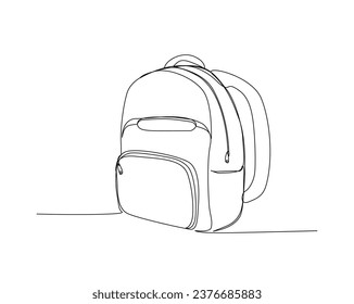 Continuous one line drawing of school bag or backpack. School bag outline vector illustration. Back to school and education concept. Editable stroke.