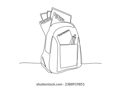 Continuous one line drawing School tools, supplies. Stationery concept. Doodle vector illustration.