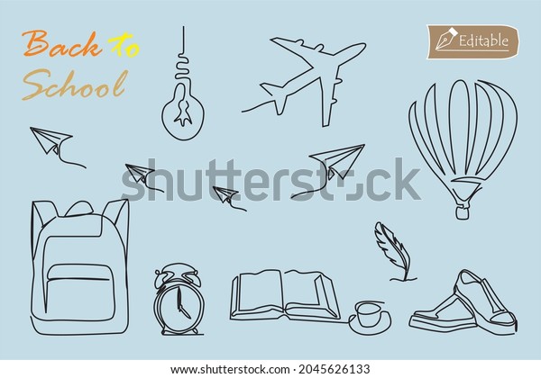 Continuous One Line Drawing School Tools Stock Vector (Royalty Free ...