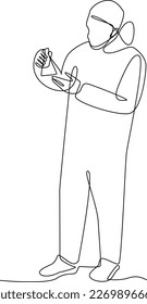 Continuous one line drawing scientist doing some research. laboratory activity concept. Single line draw design vector graphic illustration.