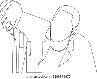 Continuous one line drawing scientist doing some research. laboratory activity concept. Single line draw design vector graphic illustration.