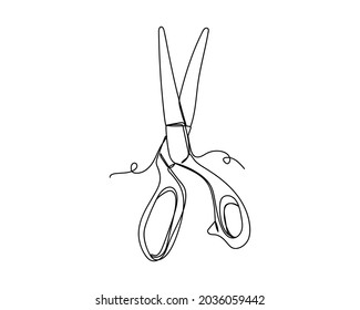 Continuous one line drawing of scissors icon in silhouette on a white background. Linear stylized.