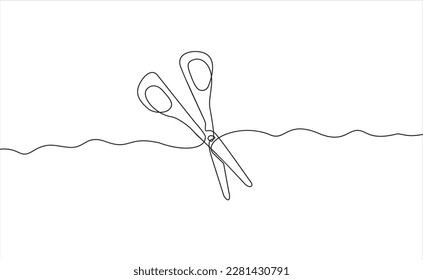 Continuous one line drawing of scissors icon. Design element for barbershop isolated hand drawn outline image on white background.  Vector design illustration