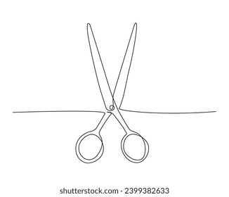 Continuous one line drawing of scissors. Simple  scissors outline vector illustration. Editable stroke.
