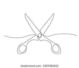 Continuous one line drawing of scissors. Simple  scissors outline vector illustration. Editable stroke.
