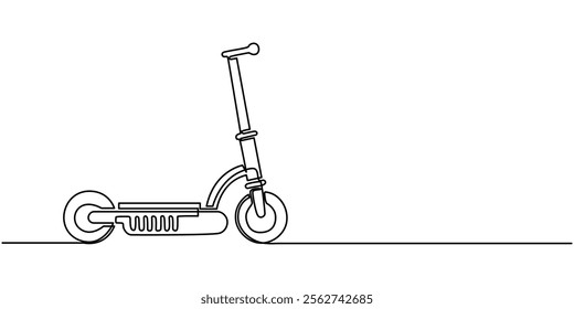 Continuous one line drawing scooter on a white background. vector illustration, Scooter in continuous line art drawing style. Stand-up scooter for short distance transportation minimalist black linear