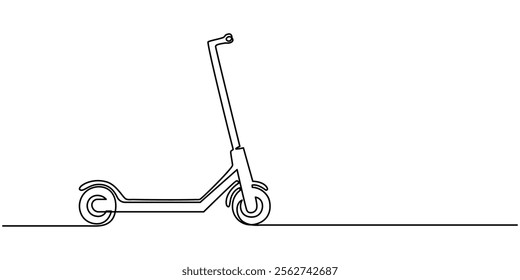 Continuous one line drawing scooter on a white background. vector illustration, Scooter in continuous line art drawing style. Stand-up scooter for short distance transportation minimalist black linear