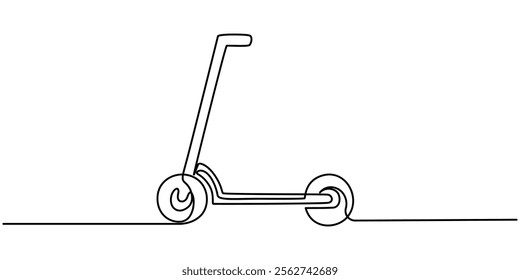 Continuous one line drawing scooter on a white background. vector illustration, Scooter in continuous line art drawing style. Stand-up scooter for short distance transportation minimalist black linear