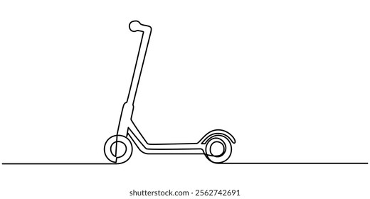 Continuous one line drawing scooter on a white background. vector illustration, Scooter in continuous line art drawing style. Stand-up scooter for short distance transportation minimalist black linear