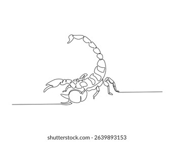 Continuous one line drawing of scorpion or scorpio. Scorpion king outline illustration. Editable vector. 